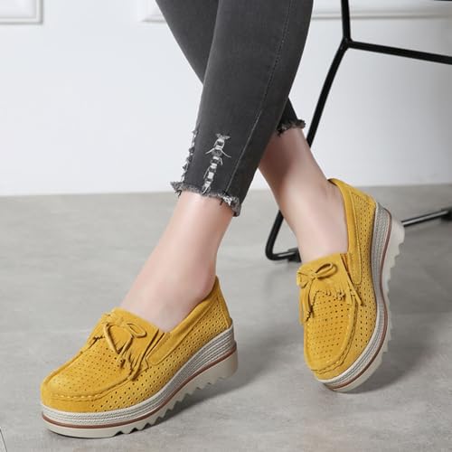 Image of Women's Leather Platform Loafers Faux Suede Comfort Moccasins Comfortable Thick Soled Breathable Loafers