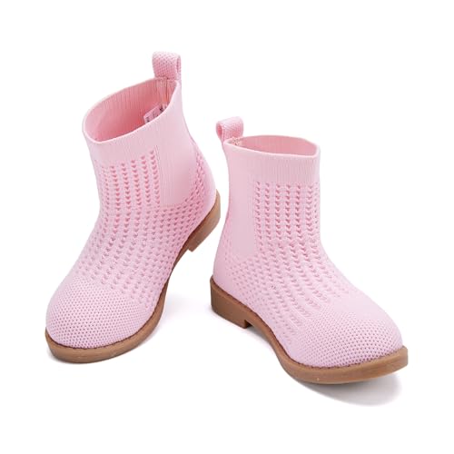 BMCiTYBM Toddler Girls Knitted Boots Breathable Low Heel Booties Pointed Toe Slip On Sock Shoes for All Seasons3