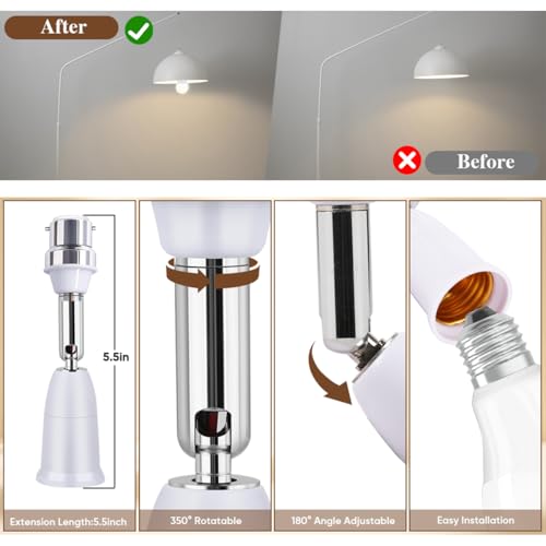 Image of 1 Unit B22 to E26 /E27 Light Socket Extender,Vertical 180Horizontal 350 Adjustable Medium Screw Base Light Bulb Extension Socket(5.5 inch /14cm)