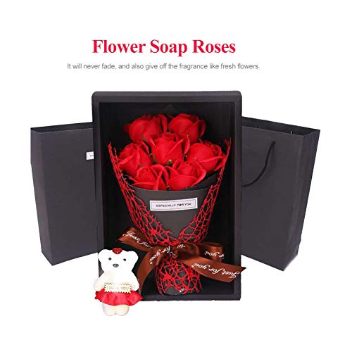 Flor rosa falsa,Funien 7 peças de flor rosa de sabão com caixa de presente flores artificiais perfum