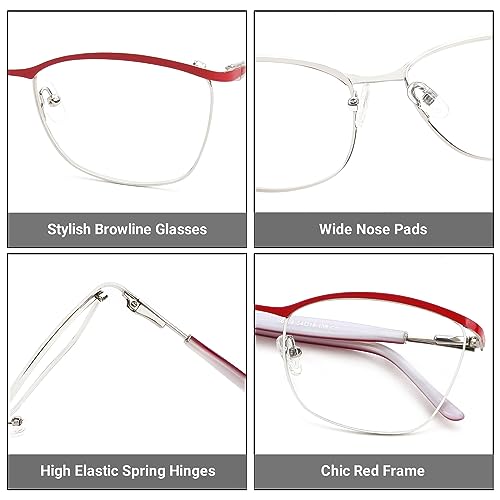 Image of Zeelool Chic Browline Glasses Women's Metal Eyewear Rectangle Blue Light Blocking Eyeglasses Computer Glasses ZGM232227