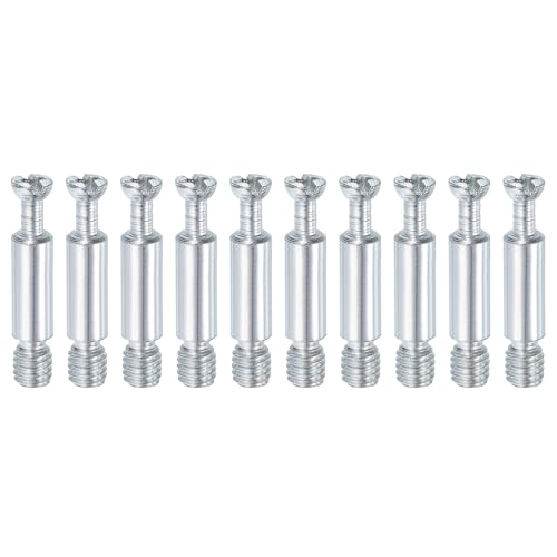 sourcing map 10Pcs 32mm Furniture Connecting Fittings, Thread Bolts Dowels Screws, Metal Dowel Fitting Fasteners for Cabinet Drawer and Wardrobe Furniture, Silver
