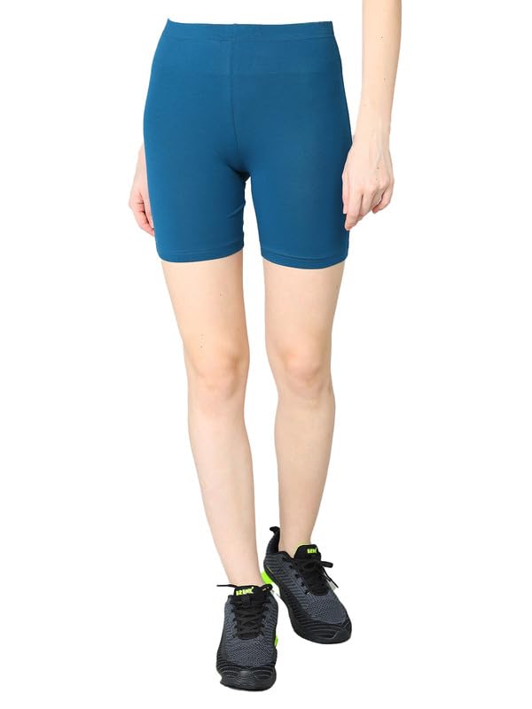Women's Cotton Blended Solid Above Knee Sports Shorts (Blue, XL)-PID56390-image-1