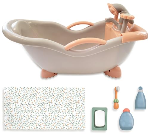 JC Toys - for Keeps Playtime! | Baby Doll Real Working Bath Set | Fits Dolls up to 16 | Shower and Faucet Really Work | Play Accessories | Ages 2+ | Earth Tone Colors
