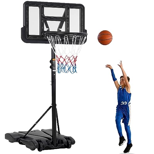 Kids Basketball Hoop, Portable Adjustable Basketball Goal System w/ 2 Wheels, 5-7 Ft Swimming Pool Basketball Hoop 28in Backboard with Enlarged Base for Kids/Adults Indoor/Outdoor 3+