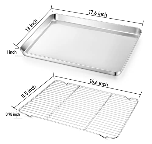 Teamfar Baking Sheet With Rack, 17.6 X 13 X 1 Inch Stainless Steel Baking Pan Cookie Sheet Set With Cooling Rack For Baking/Roasting/Cooling, Non-Toxic & Heavy Duty, Dishwasher Safe - Set Of 4 #TOP1