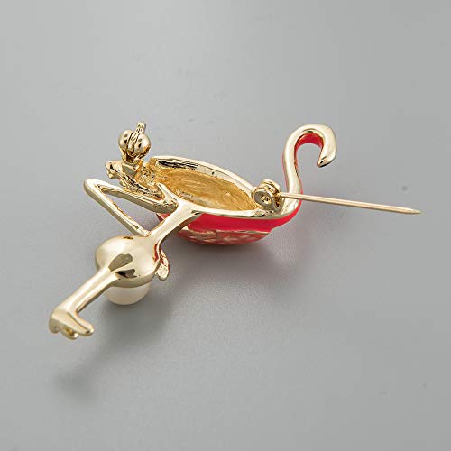 Image of 10K Gold Color Cute Enamel Flamingo Pin and Brooch