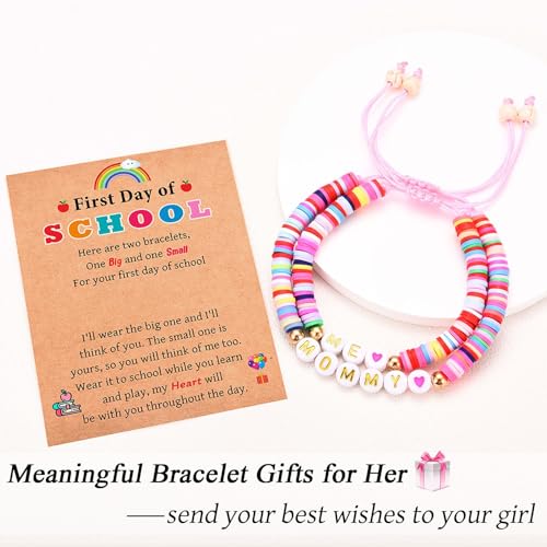 Image of First Day of School Kindergarten Preschool Gifts for Girls, Mommy and Me Matching Bracelets Set, Back to School Gifts for Daughter from Mom
