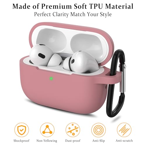 Image of Meliya for AirPods Pro 2 /1 Gen (2023 /2022 /2019) Case Cover with Cleaning Kit and Keychain, Soft Silicone Case Compatible with Airpods Pro 2 (USB-C /Lightning Cable) - Pink