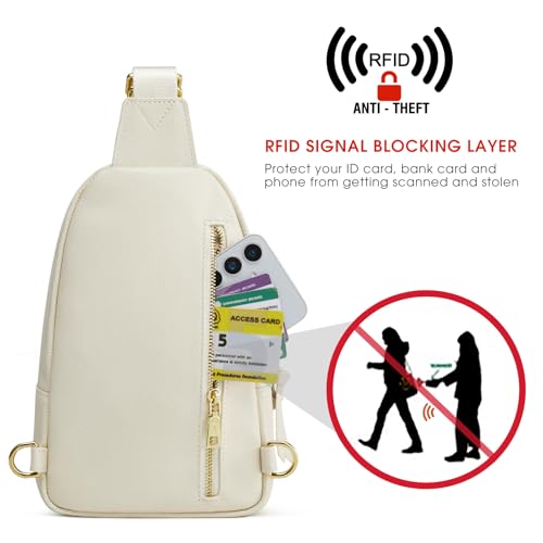 Image of Kattee Sling Bag for Women, Leather Fanny Packs Crossbody Purse, Small Chest Bag with RFID Blocking, Beige