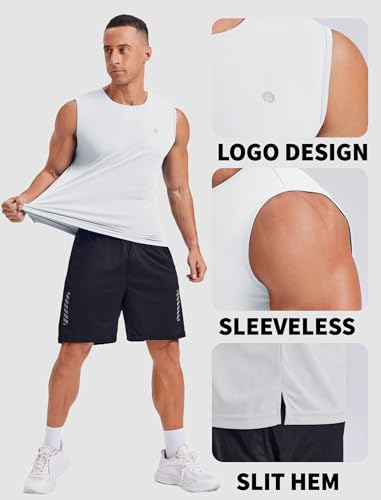 PINSPARK Herren Tanktops Rundhals Weich Muskelshirt Ärmelloses UPF 50+ Summer Funktionsshirt Bodybuilding Outdoor Fitness Ärmelloser Shirt Weiß XXL 5