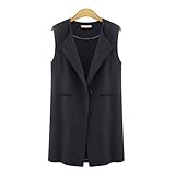 Jahreszeit: Herbst, Winter. TWIFER Damen Ärmellose Jacke Lange Strickjacke Gilets Weste Outwear Mantel Cardigan (3XL, Schwarz)