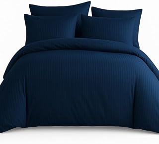 Çift Kişilik Lacivert Çizgili Saten Nevresim Takımı%100 Pamuk 200x220 - Yumuşak Dokulu Lüks Nevresim Takımı Lacivert Lacivert