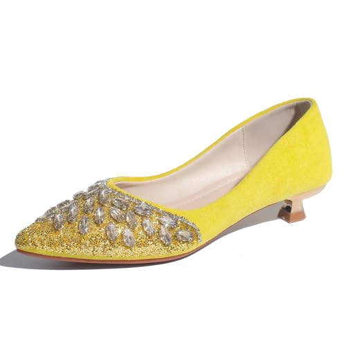 Women's Kitten Heels Low Heel Dress Shoes Closed Toe Pumps Rhinestone Pointed Toe Sparkly Back Bridal Wedding Party2