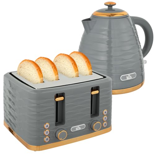 HOMCOM Set de desayuno hervidor tostador gris