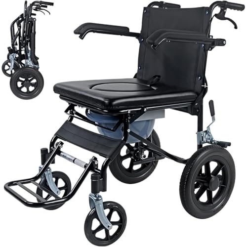 ENWYTE Roulant Pliable Léger Chaise Roulante Compacte pour Voyage avec Freins Chaise de Toilette Étanche avec Roues Fauteuil Roulant Extra Étroit pour Maison Voyage Pliable
