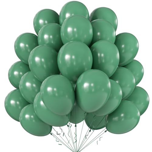 Image of KALOR 12 Inch Retro Bean Green Balloons, 50 Pcs Latex Helium Balloons for Kid's Birthday Party, Baby Shower, Wedding, Graduate Party Decorations
