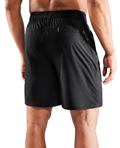 Image of MIER Men's Quick Dry Running Shorts with Zipper Pocket Elastic Waist Athletic Workout Exercise Shorts