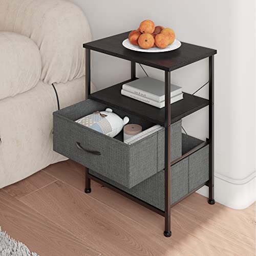 Jpnd Nightstand With 2 Drawers, Bedside Table Small Dresser With Removable Fabric Bins, Metal Steel Frame Storage Dresser, Chest Drawer For Bedroom, Hallway, Living Room 12" D X 18" W X 24" H Gray #TOP3