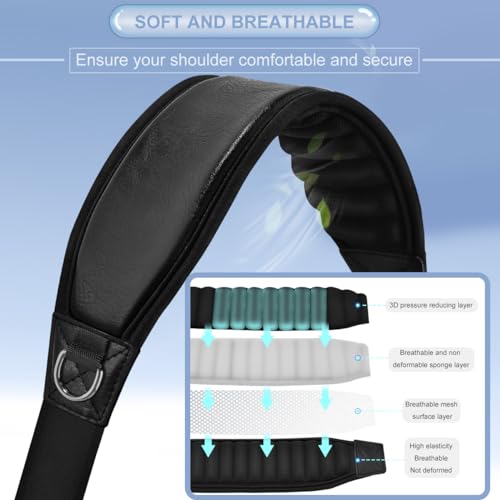 ZINZ 3D Air Cushion 58 inch Strap for Bags with Fixed Ultra-Thick Padded Breathable, Universal Strap with Double Adjustable Buckles and Swivel Hooks for D-ring Bags,Black