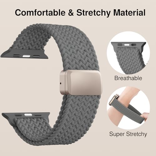 Image of Braided Stretchy Band Compatible with Apple Watch Bands 38mm 40mm 41mm 42mm 44mm 45mm 46mm 49mm Women Men, Soft Nylon Solo Loop Magnetic Sport Strap for iWatch Series 11 10 9 8 7 6 5 4 3 2 1 SE Ultra