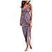 YANFANG Vestido Largo con Cuello en V y Bandeau para Mujer Vestido Largo con Flores de Verano para Mujer,Vestidos de Las Señoras de Manga Larga Casual,Purple,S