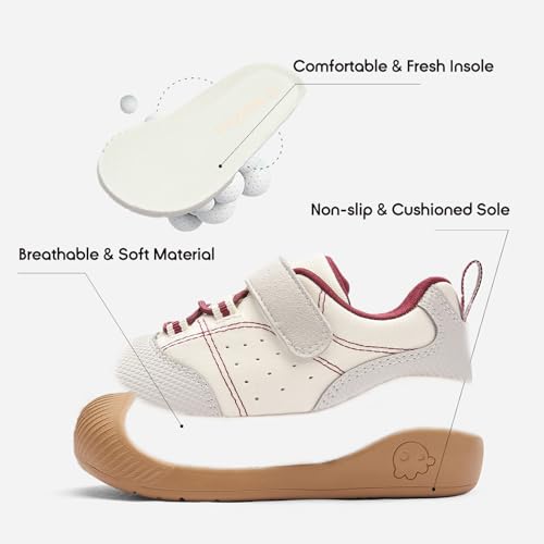 Image of Balabala Girls Boys Toddler Sneakers Wide Toe Box Walking Shoes | Unisex Kids Sneakers with hook-and-loop straps, non-slip soles, soft heel cushion, and flexible support for play