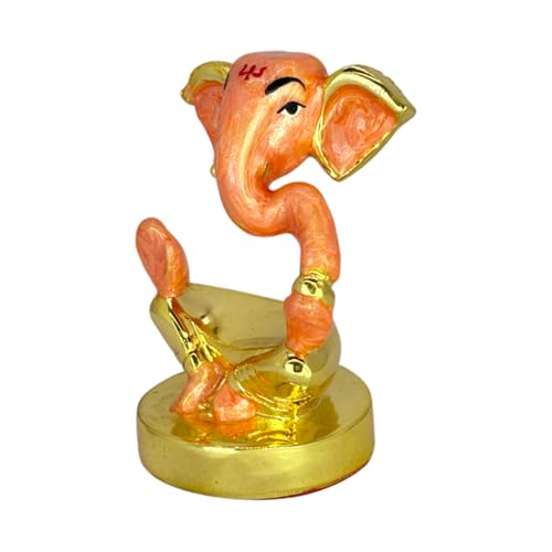 Image of Pearl Orange Divine Ganesha | Travel-Friendly Gold Plated Ganpati Idol for Car Dashboard, Office Desk & Home Temple| Divine Blessings & Prosperity | Height 1.9 Inch
