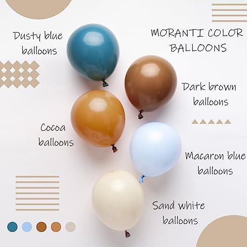 image for RUBFAC Blue Brown Balloon Garland Arch Kit, 142pcs Dusty Blue White Sa