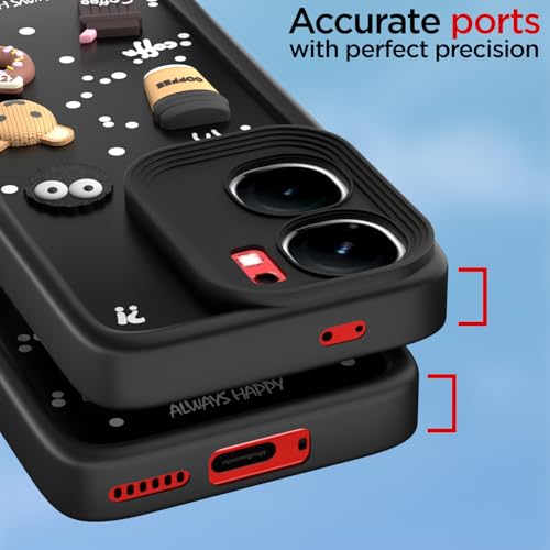 Image of Pikkme Back Cover for iQOO Neo 9 Pro 5G | 3D Bear Silicone Cute & Fun Coffee Cartoon | Full Body Protection Bumper Case (Black)