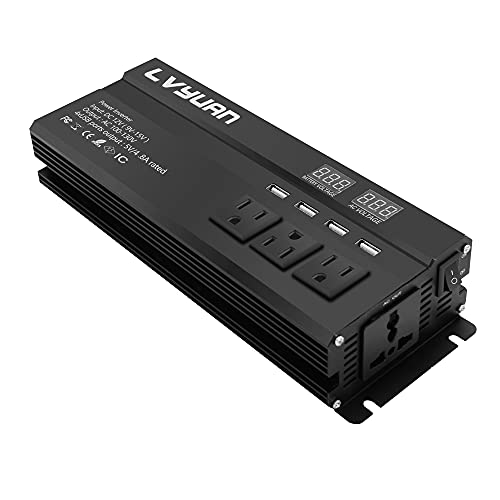 Best Deal Product Cantonape 1000W/2000W(Surge) Car Power Inverter DC 12V to 110V AC with 4 Outlets, 4 USB Ports and Input/Output LED Display (1000W-BLACK)