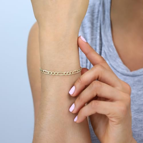 Nuragold 10k Real Yellow Gold Figaro Link 4.5mm Chain Bracelet (7"-9") Italian Jewelry for Men & Women3