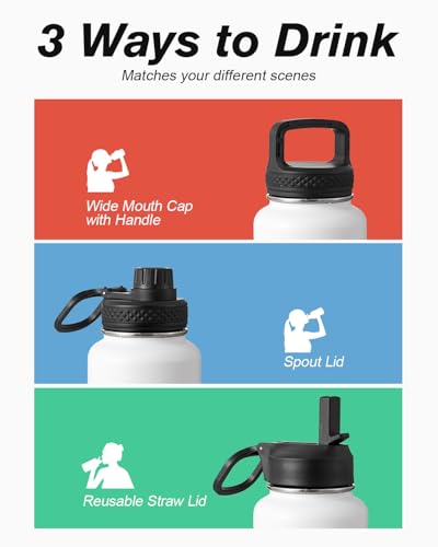 Image of Coolflask 40 oz Water Bottle Insulated with Straw & 3 Leakproof Lids