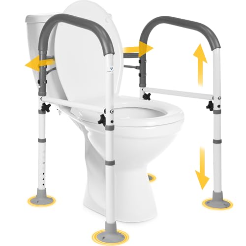 Vaunn Medical Adjustable Toilet Safety Rail for Seniors, Foldable Toilet Safety Frame for Elderly...