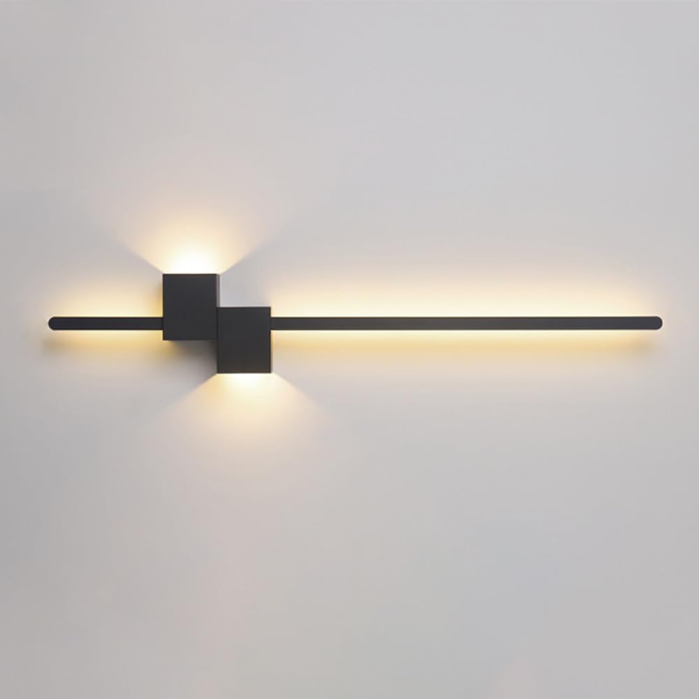 HCZKIUJY Black Linear Wall Sconce Minimalist LED Wall Light Long Strip Wall Lamp Living Room Decor Wall Sconces 3 Color Mode Wall Mount Lighting Fixture for Bedroom Hallway (60cm)