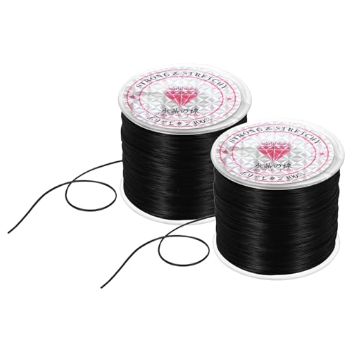 DMiotech 2 Rolls Elastic String for Bracelets, 0.8mm Stretch Bead Cord for Jewelry Making, Necklaces and Bracelet Making Black, 100m