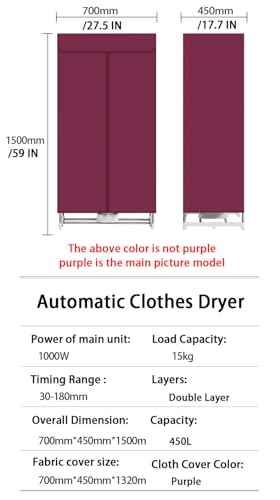 Séchoir à linge électrique portable 1000W avec prise EU - 3