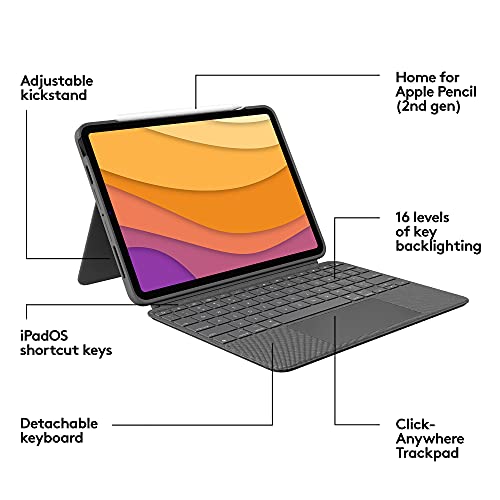 Logitech Combo Touch iPad Air Keyboard Case, Detachable Backlit Keyboard with Kickstand, Trackpad, Smart Connector, Oxford Gray, USA Layout - image 8