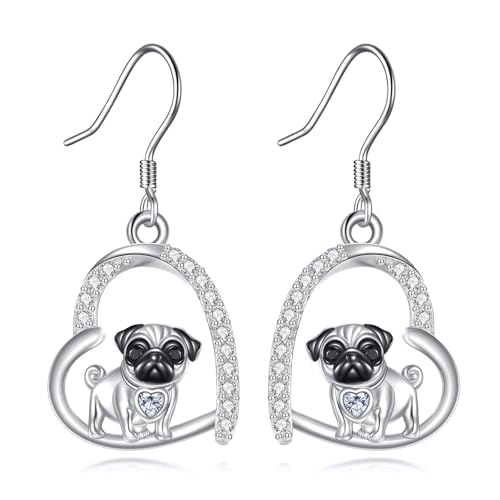 arete Pug de plata de ley 925 con forma de perro de pug, joyería ...