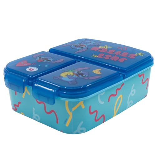 sandwich box bambini Disney Stitch con scomparti in plastica, senza BPA, lavabile e riutilizzabile, non adatta alla lavastoviglie e al microonde