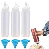 LBYHZS 3 Piezas Botella Exprimible para Condimentos, Botellas para Salsas de 250 ml, Botellas de Plástico Recargables con...