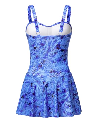 Image of Aqua Eve One Piece Swim Dress Tummy Control Swimsuit with Skirt Modest Bathing Suit Vintage Swimdress