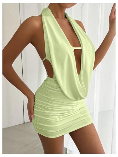Image of SOLY HUX Women's Sexy Deep V Neck Halter Bodycon Mini Dress Sleeveless Party Club Dresses