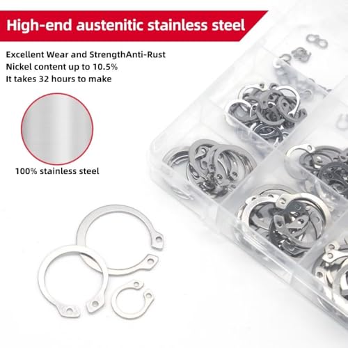 225Pcs External Retaining Rings Snap Rings Assortment Kit, 304 Stainless Steel External C-Clip Set, 15 Sizes Circlip Snap Rings M3 - M25