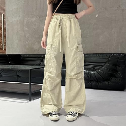 Girls Parachute Cargo Pants Elastic High Waist Drawstring Jogger Trousers Y2k Casual Loose Aesthetic Streetwear2