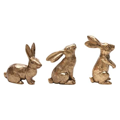DN DECONATION Golden Polyresin Bunny Decor Rabbit Figurines, Easter Bunny Statue Set of 3 for Spring Tabletop Decor Cover