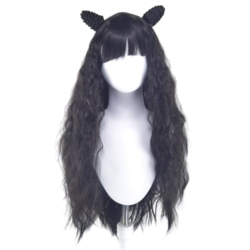 ZNTU Nadja Cosplay Wig Long Black Wavy Wig with Bangs Heat Resistant Synthetic Wig Halloween Vampire Cosplay Wigs for Women