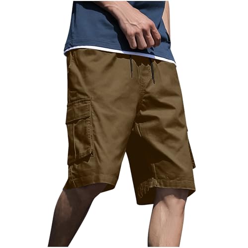 Image of Mens Cargo Shorts Lightweight Stretch Outdoor Hiking Short Gym Casual Shorts Drawstring Elastic Waist Multi Pockets