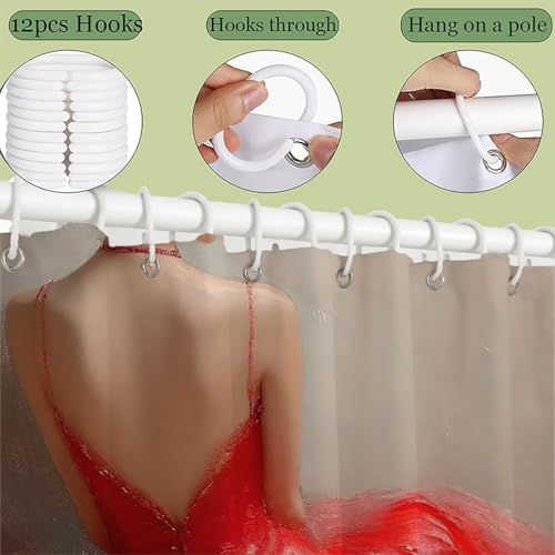 Rideau de douche 180x240 cm rouge en tissu polyester imperméable - 5