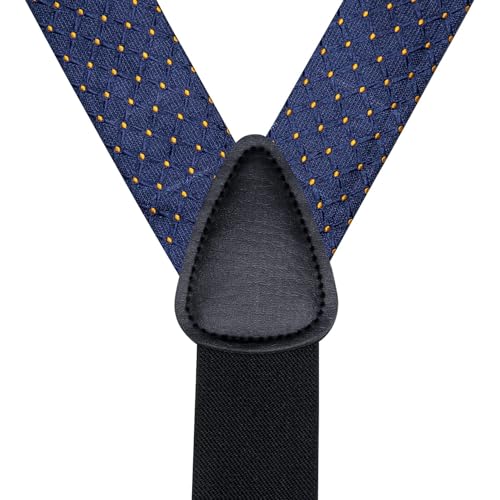 Image of Hi-Tie Men's Suspenders and Tie Set Silk Adjustable Elastic Y Braces with Strong 6 Clips Pocket Square Set